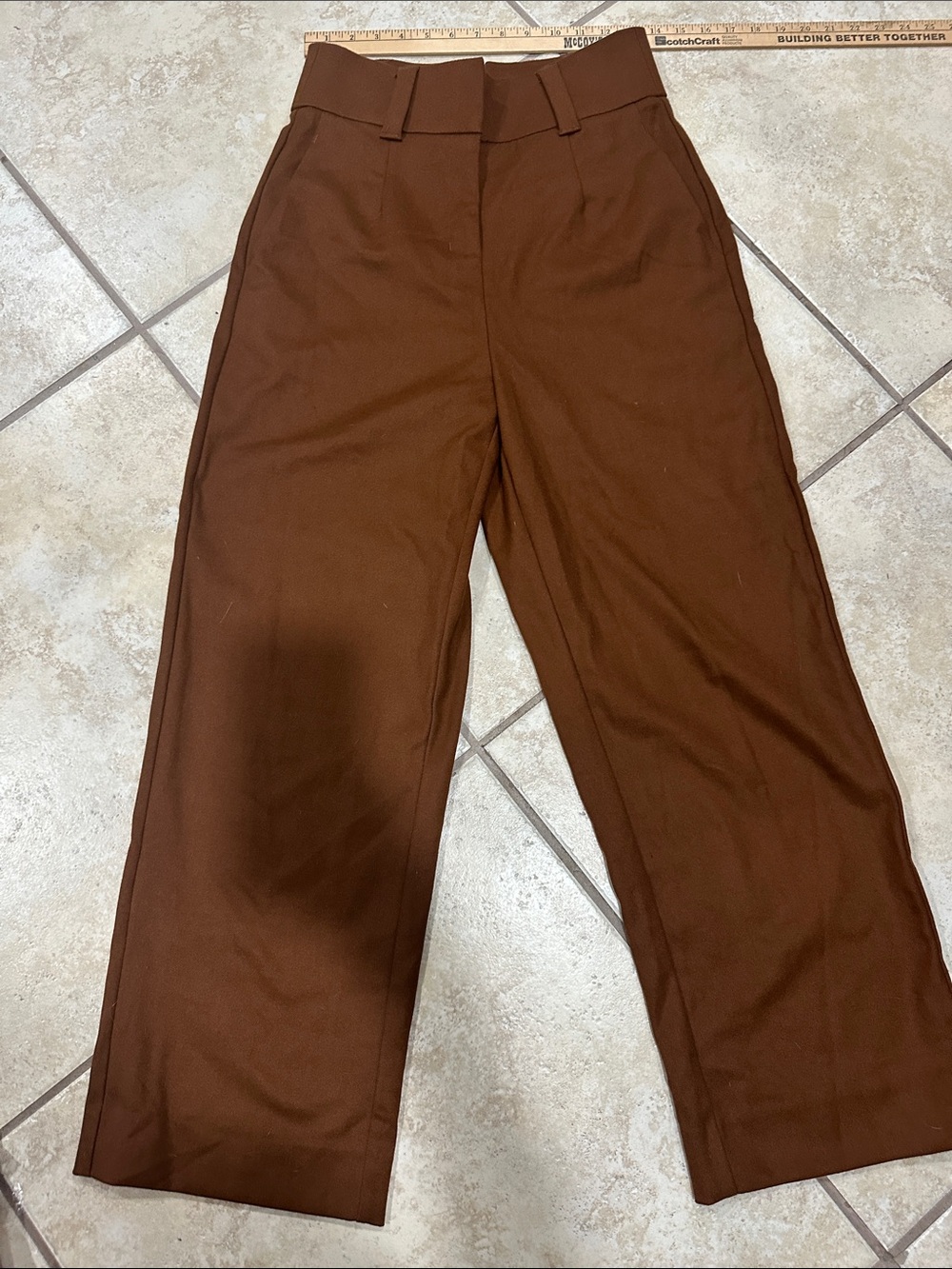 High-Rise Wide-Leg Dress Pants in Brown